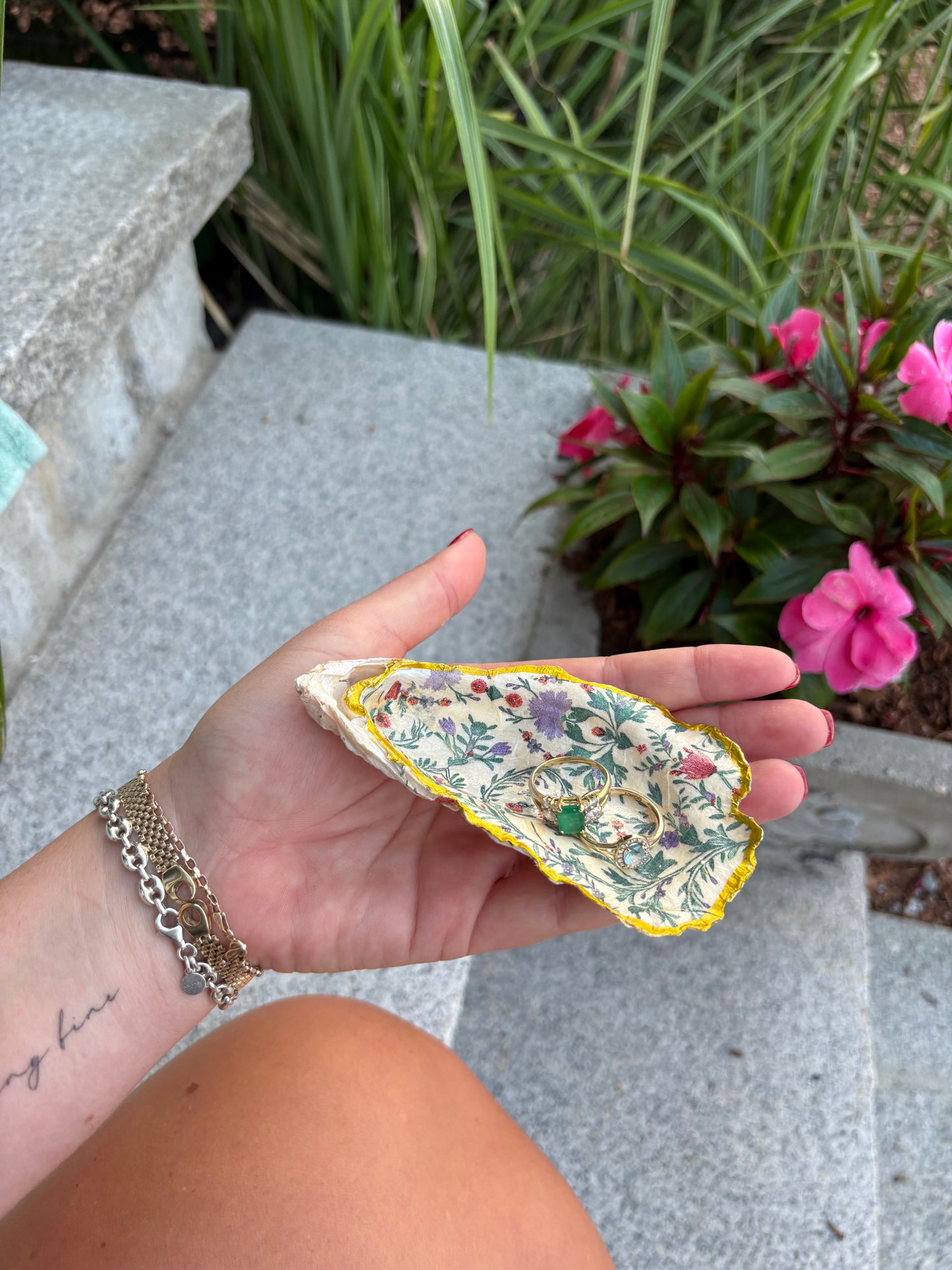 Floral Oyster Shell Jewelry Dish