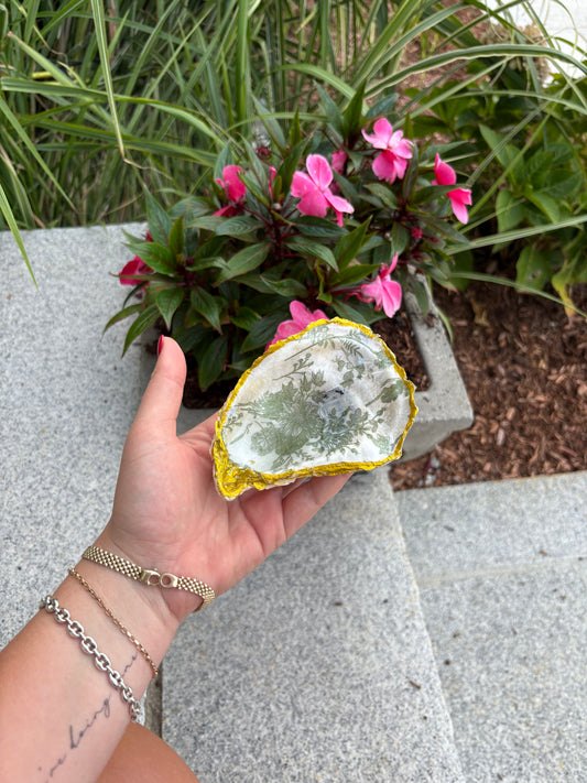 Green Floral Oyster Shell Jewelry Dish