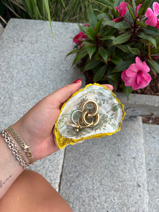 Green Floral Oyster Shell Jewelry Dish