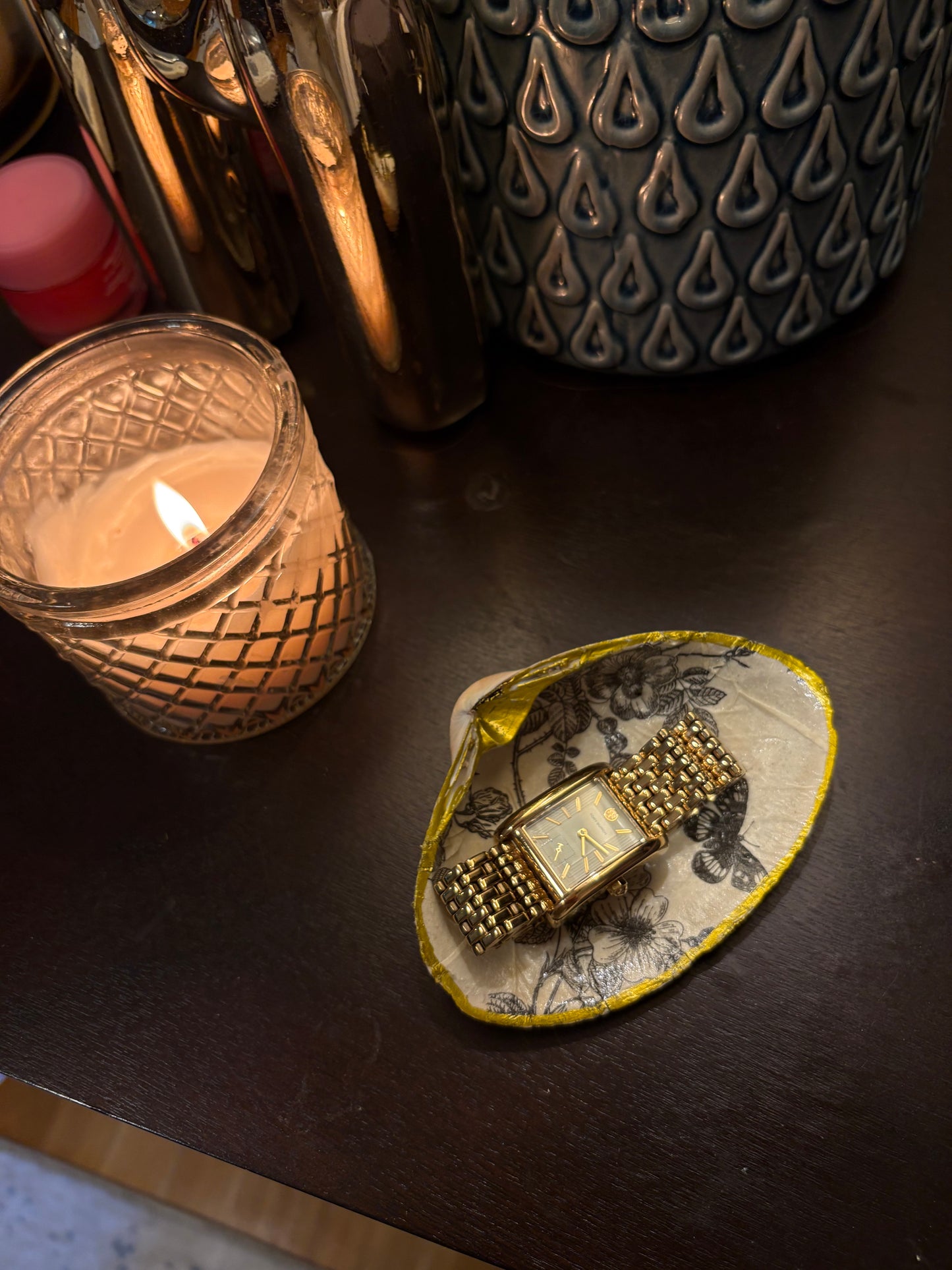 Black and White Floral Jewelry Dish