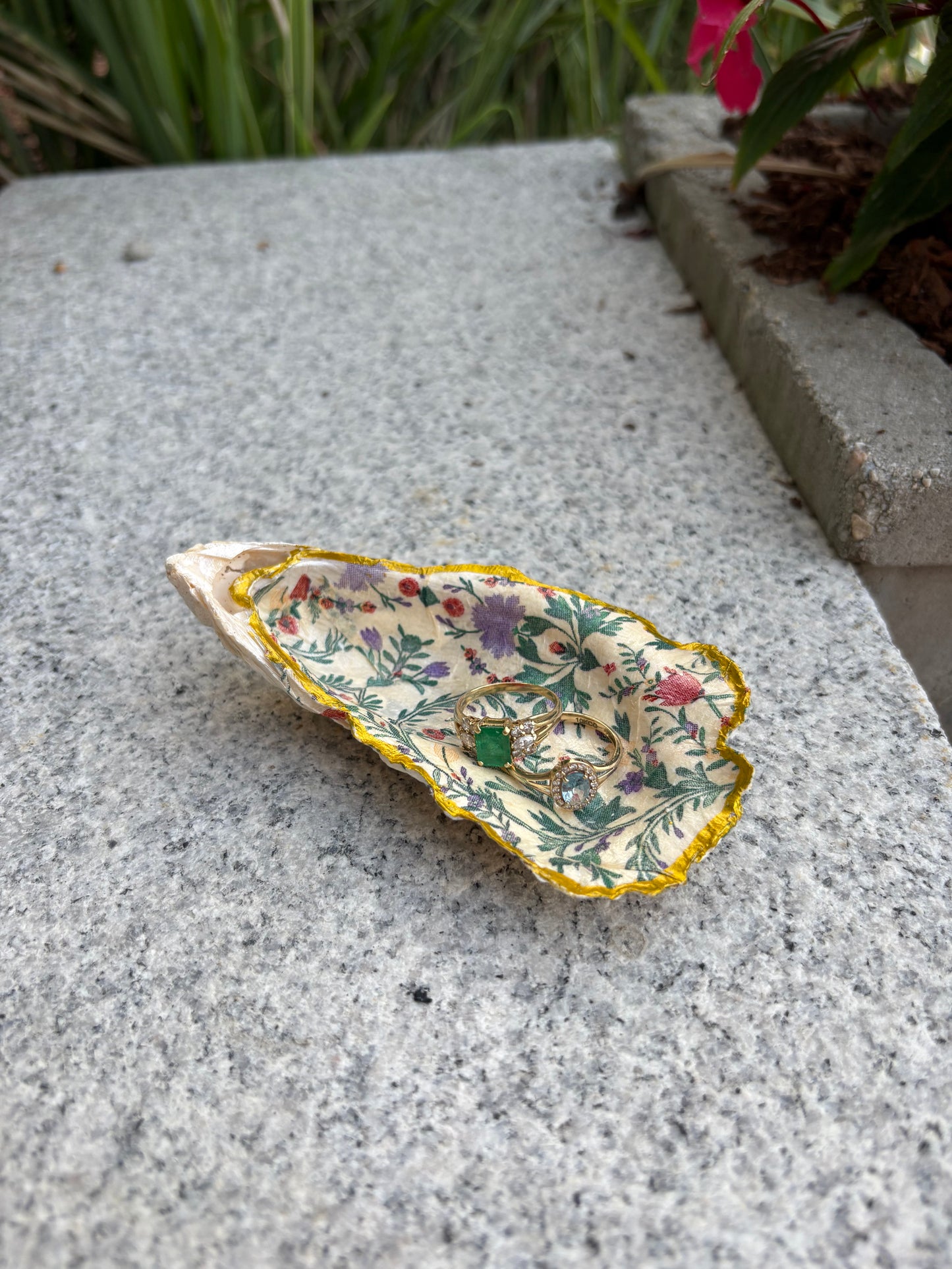 Floral Oyster Shell Jewelry Dish